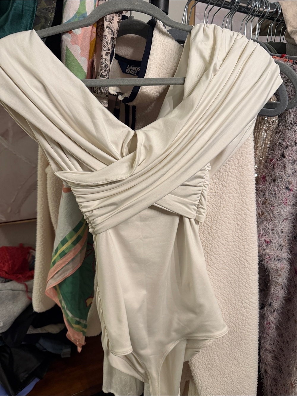 Abercrombie & Fitch Off-White Draped Crossover Bodysuit